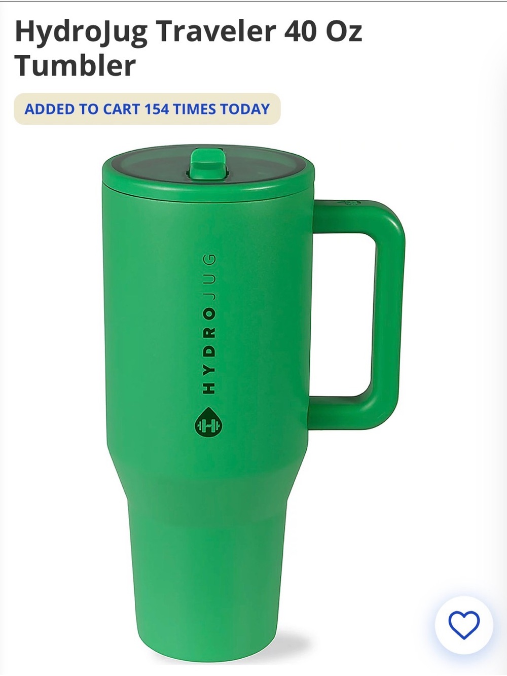 HydroJug Green Travel Tumbler with Handle